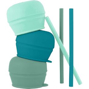 Boon SNUG Silicone Straw Cup - Includes 3 Stretchy Sippy Cup Lids, 3 Straws, and Toddler Cup - Convert Any Kids Cups or Toddler Cups into Straw Sippy Cups - Mint