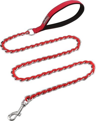 Chain Dog Leash, Bite-Proof Metal Leash, with Padded Handle Orange in Kuwait