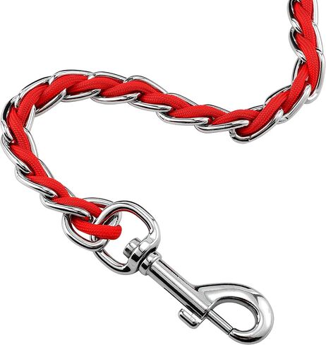 Chain Dog Leash, Bite-Proof Metal Leash, with Padded Handle Orange in Kuwait