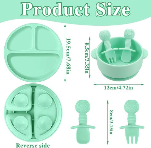 مجموعة من 12 قطعة من السيليكون لإطعام الأطفال من Pimoys، أطباق شفط للأطفال الصغار مع أدوات فطام LED للشفط، أدوات تغذية ذاتية مع شوك وملاعق، آمنة للاستخدام في الميكروويف وغسالة الأطباق in Kuwait