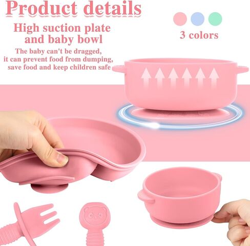 مجموعة من 12 قطعة من السيليكون لإطعام الأطفال من Pimoys، أطباق شفط للأطفال الصغار مع أدوات فطام LED للشفط، أدوات تغذية ذاتية مع شوك وملاعق، آمنة للاستخدام في الميكروويف وغسالة الأطباق in Kuwait