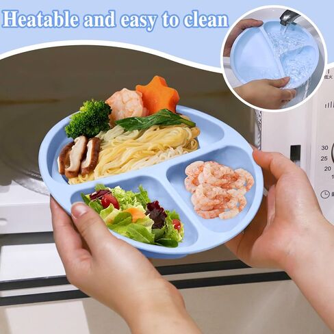 مجموعة من 12 قطعة من السيليكون لإطعام الأطفال من Pimoys، أطباق شفط للأطفال الصغار مع أدوات فطام LED للشفط، أدوات تغذية ذاتية مع شوك وملاعق، آمنة للاستخدام في الميكروويف وغسالة الأطباق in Kuwait