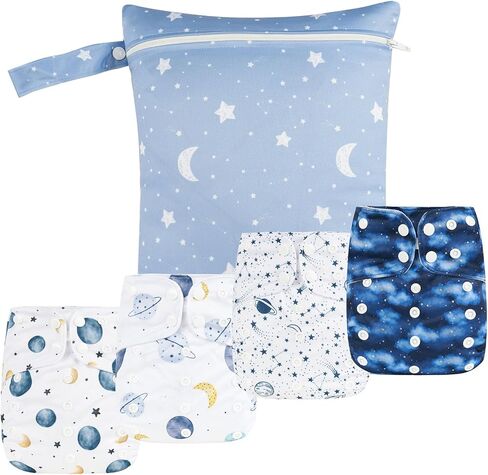 HappyFlute 9 Sets Newborn Baby Cloth Pocket Diapers Adjustable Reusable | One Wet Bag+4Diapers and 4Inserts For Baby Boys and Girls(6-33 pounds,0-3 years) in Saudi Arabia