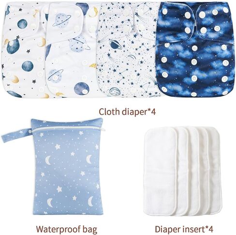HappyFlute 9 Sets Newborn Baby Cloth Pocket Diapers Adjustable Reusable | One Wet Bag+4Diapers and 4Inserts For Baby Boys and Girls(6-33 pounds,0-3 years) in Saudi Arabia
