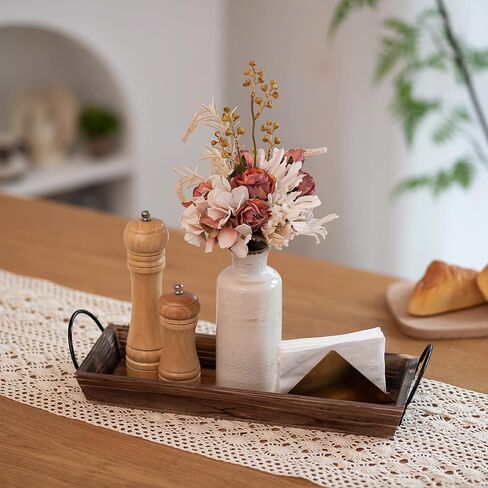 صينية شموع خشبية طويلة وضيقة: حوامل شموع خشبية ريفية من Hanobe قطع مركزية للطاولة مستطيلة لغرفة الطعام وحامل عمود المزرعة مع مقبض مستطيل وقاعدة إضاءة للشاي وديكور طاولة القهوة in Kuwait