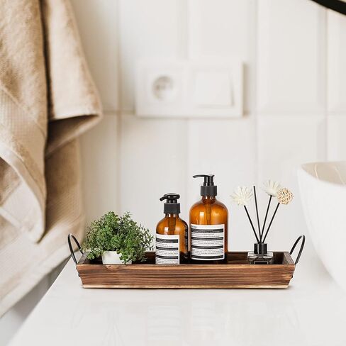 صينية شموع خشبية طويلة وضيقة: حوامل شموع خشبية ريفية من Hanobe قطع مركزية للطاولة مستطيلة لغرفة الطعام وحامل عمود المزرعة مع مقبض مستطيل وقاعدة إضاءة للشاي وديكور طاولة القهوة in Kuwait