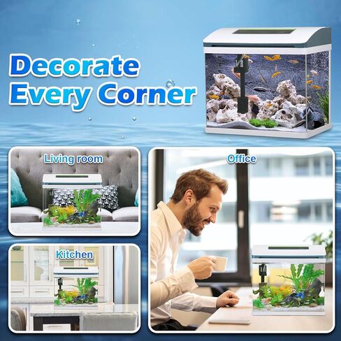 بيتا حوض للأسماك 5 جالون زجاج ذاتي التنظيف طقم خزان أسماك صغير مع زخارف إضاءة LED ومرشحات مضخة مياه in Kuwait