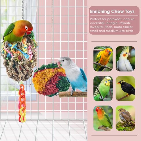 كاتومو العاب طيور، كرات تقطيع الطيور، العاب البحث عن الببغاء، العاب مضغ متداخلة، ملحقات قفص لكونور كويكر ببغاء لوف بيرد وبادجي فينش كناري وطيور صغيرة in Kuwait