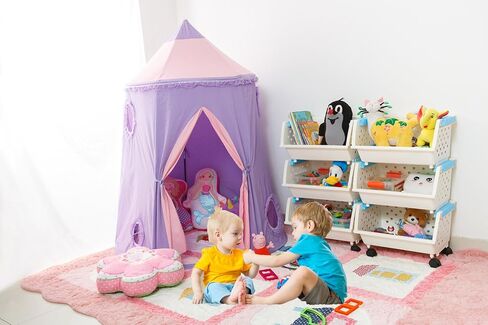 Kids' Toys Chest Large Baskets Storage Bins Organizer with Wheels Can Move Everywhere Natural/Primary (Primary Collection) (6 Baskets Choose) in Saudi Arabia