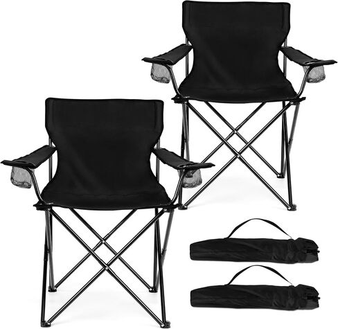 HaSteeL Large Camping Chairs for Adults, Black Folding Beach Chair Set of 2 | 600D Oxford Fabric, Support 250LB, Black Carrying Bag, Portable for Lawn Backyard Fishing Hiking Picnic Tailgating Sporting in Kuwait