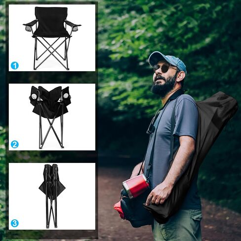 HaSteeL Large Camping Chairs for Adults, Black Folding Beach Chair Set of 2 | 600D Oxford Fabric, Support 250LB, Black Carrying Bag, Portable for Lawn Backyard Fishing Hiking Picnic Tailgating Sporting in Kuwait