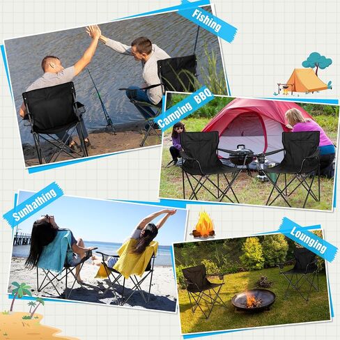 HaSteeL Large Camping Chairs for Adults, Black Folding Beach Chair Set of 2 | 600D Oxford Fabric, Support 250LB, Black Carrying Bag, Portable for Lawn Backyard Fishing Hiking Picnic Tailgating Sporting in Kuwait