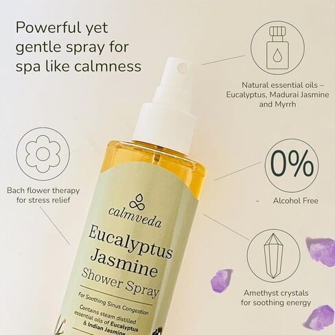 رذاذ دش بالبخار من سبا الأوكالبتوس - مع ياسمين مادوراي من أجل هروب الأزهار المنعشة (240+ حمام) | رذاذ الأوكالبتوس الطبيعي 100%، مملوء بمستخلص فلاورباخ | هدايا سبا مثالية للنساء in Kuwait