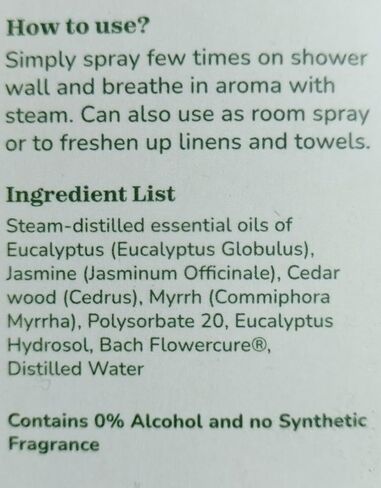 رذاذ دش بالبخار من سبا الأوكالبتوس - مع ياسمين مادوراي من أجل هروب الأزهار المنعشة (240+ حمام) | رذاذ الأوكالبتوس الطبيعي 100%، مملوء بمستخلص فلاورباخ | هدايا سبا مثالية للنساء in Kuwait