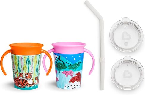 كوب Munchkin® Miracle® 360 Wildlove المضاد للانسكاب، سعة 6 أونصة، عبوتين، Orca/دب قطبي و3 قطع قارورة وغطاء من القش in Saudi Arabia