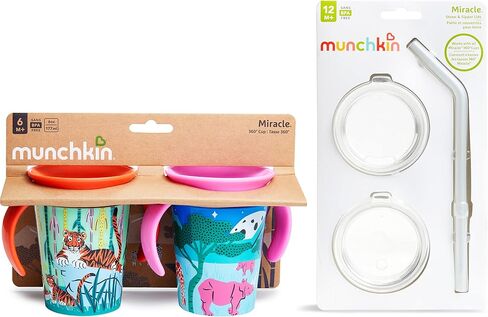 كوب Munchkin® Miracle® 360 Wildlove المضاد للانسكاب، سعة 6 أونصة، عبوتين، Orca/دب قطبي و3 قطع قارورة وغطاء من القش in Saudi Arabia