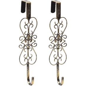 15" Door Wreath Hangers, 2 Pack Metal Wreath Hooks for Front Door, Christmas Easter Decorations Wreaths Hanger, Thin Over The Door Hooks for Home Decor, Metal Outdoor Wreath Holder - Antique Gold