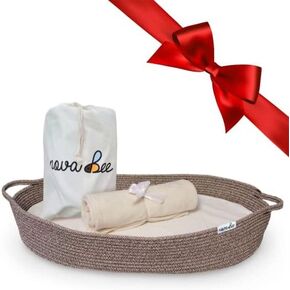Baby Changing Basket- Cotton Rope Changing Table Topper Moses Basket, Thick Foam Pad with Removable Cotton Cover- Storage Bag and Plush Blanket- CPSC Safety Compliant- Boho Decor in Coffee Color in Saudi Arabia