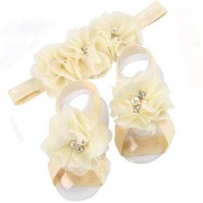 Baby girls infant crochet butterfly headbands and knitted flower barefoot sandals.(BBFJ3) (Lavender) in Saudi Arabia