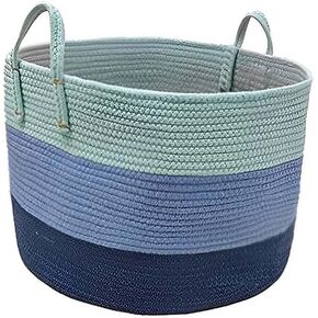 Cotton Rope Basket For The Home Three Layers Gradient Blue, 18.6x19.7x12.9 Inches Large Rope Basket Blanket Basket Living Room in Kuwait