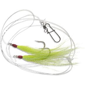 UMT Fluke Flounder Ocean Hi/Lo Rig – BUCKTAIL Teaser Hook for Saltwater – Size 5/0 Hook - 40lb Heavy Duty Mono 3ft Long - Black Duo-Lock Snaps - Hand Tied in Kuwait