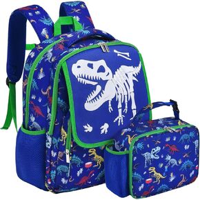 Luminous Dinosaur Backpack Set for Boys - Boy School Backpack with Lunch Box for Preschool Kindergarten Elementary Jurassic World Bookbag Lightweight Camping Hiking Insulated Insulated Lunch Bag