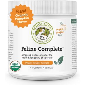 Wholistic Pet Organics Feline Complete: Cat Multivitamins Powder - 8 oz - Immune Support Supplements for Cats - Antioxidants - Organic Pumpkin Flavor (Organic Pumpkin, 8 oz)