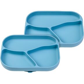 NumNum Silicone Toddler Suction Plates for Baby - 100% Food Grade Divided Plate w/Easy Release Tab, BPA Free & Dishwasher Safe - Non-Slip Dishes for High Top, Dining Table - 2 Pack, 2 Blue