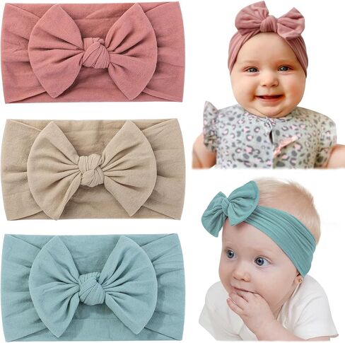 jollybows 3PCS Baby Nylon Headbands Hair Bow White+Pink+Black | Hairbands for Newborn Infant Toddler Kids Cute Bow Wide Hairbands Hair Accessories in Saudi Arabia