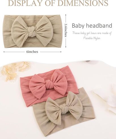 jollybows 3PCS Baby Nylon Headbands Hair Bow White+Pink+Black | Hairbands for Newborn Infant Toddler Kids Cute Bow Wide Hairbands Hair Accessories in Saudi Arabia