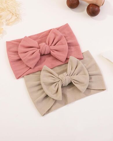 jollybows 3PCS Baby Nylon Headbands Hair Bow White+Pink+Black | Hairbands for Newborn Infant Toddler Kids Cute Bow Wide Hairbands Hair Accessories in Saudi Arabia