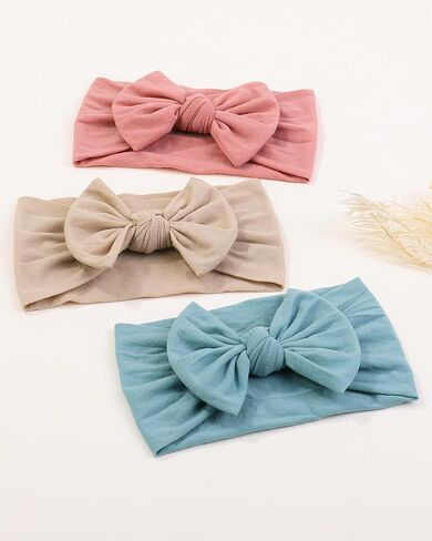 jollybows 3PCS Baby Nylon Headbands Hair Bow White+Pink+Black | Hairbands for Newborn Infant Toddler Kids Cute Bow Wide Hairbands Hair Accessories in Saudi Arabia