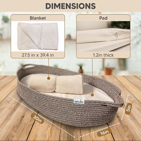 Baby Changing Basket- Cotton Rope Changing Table Topper Moses Basket, Thick Foam Pad with Removable Cotton Cover- Storage Bag and Plush Blanket- CPSC Safety Compliant- Boho Decor in Coffee Color in Saudi Arabia