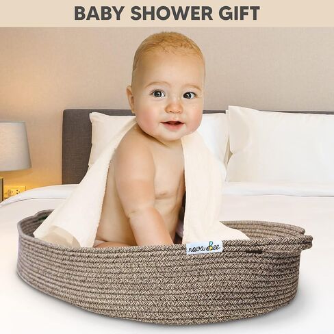 Baby Changing Basket- Cotton Rope Changing Table Topper Moses Basket, Thick Foam Pad with Removable Cotton Cover- Storage Bag and Plush Blanket- CPSC Safety Compliant- Boho Decor in Coffee Color in Saudi Arabia