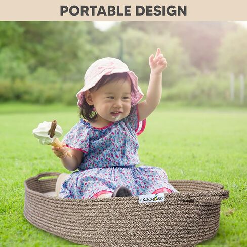 Baby Changing Basket- Cotton Rope Changing Table Topper Moses Basket, Thick Foam Pad with Removable Cotton Cover- Storage Bag and Plush Blanket- CPSC Safety Compliant- Boho Decor in Coffee Color in Saudi Arabia