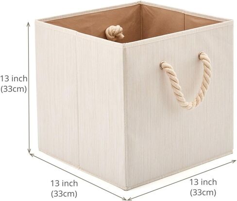صندوق تخزين من قماش الخيزران قابل للطي من EZOWare مع مقبض من حبل القطن، منظم صندوق سلة مقاوم للطي لغرف الأطفال والخزانة والمزيد (مجموعة من 2، بيج) in Kuwait