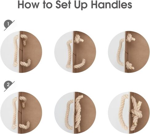 صندوق تخزين من قماش الخيزران قابل للطي من EZOWare مع مقبض من حبل القطن، منظم صندوق سلة مقاوم للطي لغرف الأطفال والخزانة والمزيد (مجموعة من 2، بيج) in Kuwait