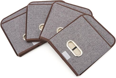 صناديق سلة تخزين مكعبة من EZOWare مكونة من 4 قطع مع غطاء، صناديق قابلة للطي من قماش الكتان بغطاء من قماش الخيزران - بيج، 9.8 × 9.8 × 9.8 بوصة in Kuwait