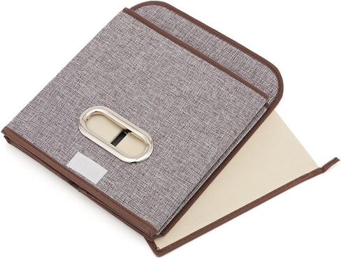 صناديق سلة تخزين مكعبة من EZOWare مكونة من 4 قطع مع غطاء، صناديق قابلة للطي من قماش الكتان بغطاء من قماش الخيزران - بيج، 9.8 × 9.8 × 9.8 بوصة in Kuwait