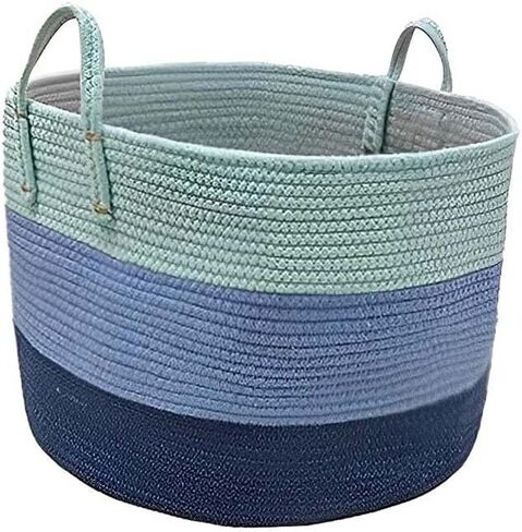 Cotton Rope Basket For The Home Three Layers Gradient Blue, 18.6x19.7x12.9 Inches Large Rope Basket Blanket Basket Living Room in Kuwait