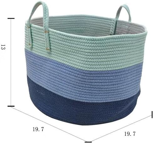 Cotton Rope Basket For The Home Three Layers Gradient Blue, 18.6x19.7x12.9 Inches Large Rope Basket Blanket Basket Living Room in Kuwait