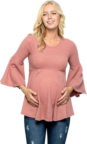 بلوزة الحمل ذات الأكمام الجرسية من My Bump - بلوزة بيبلوم كاجوال برقبة دائرية وأكمام جرس in Kuwait