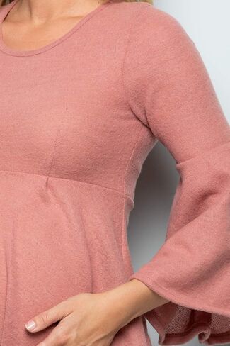 بلوزة الحمل ذات الأكمام الجرسية من My Bump - بلوزة بيبلوم كاجوال برقبة دائرية وأكمام جرس in Kuwait