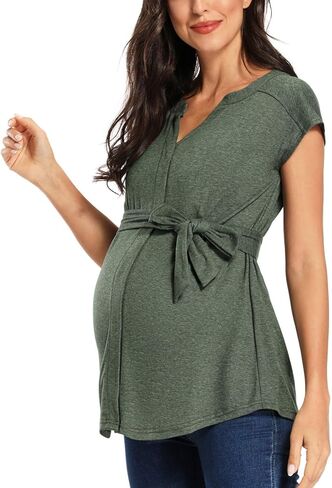 Glampunch قمم الأمومة الخامس الرقبة كم وأكمام طويلة تونك قمم عارضة الحمل بلوزة قمصان in Kuwait