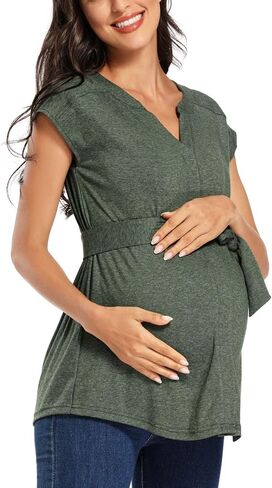 Glampunch قمم الأمومة الخامس الرقبة كم وأكمام طويلة تونك قمم عارضة الحمل بلوزة قمصان in Kuwait