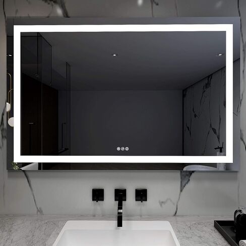 ATHETOP مفتاح لمس قابل للتعتيم مقاس 55 × 36 بوصة مرآة حمام مضاءة LED مثبتة على الحائط CRI>90 3000K 4000K 6500K درجة حرارة لون قابلة للتعديل مضادة للضباب (ميلانو 55 بوصة WX36 H) in Saudi Arabia