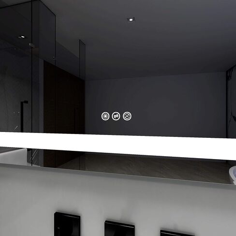 ATHETOP مفتاح لمس قابل للتعتيم مقاس 55 × 36 بوصة مرآة حمام مضاءة LED مثبتة على الحائط CRI>90 3000K 4000K 6500K درجة حرارة لون قابلة للتعديل مضادة للضباب (ميلانو 55 بوصة WX36 H) in Saudi Arabia