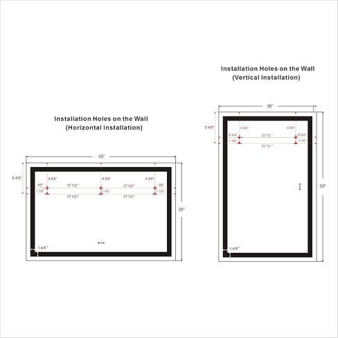 ATHETOP مفتاح لمس قابل للتعتيم مقاس 55 × 36 بوصة مرآة حمام مضاءة LED مثبتة على الحائط CRI>90 3000K 4000K 6500K درجة حرارة لون قابلة للتعديل مضادة للضباب (ميلانو 55 بوصة WX36 H) in Saudi Arabia