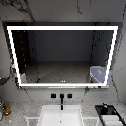 ATHETOP مفتاح لمس قابل للتعتيم مقاس 55 × 36 بوصة مرآة حمام مضاءة LED مثبتة على الحائط CRI>90 3000K 4000K 6500K درجة حرارة لون قابلة للتعديل مضادة للضباب (ميلانو 55 بوصة WX36 H) in Saudi Arabia