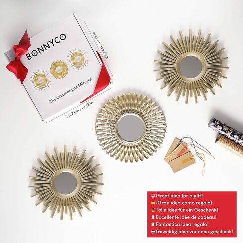 مجموعة مرايا الحائط المزخرفة من BONNYCO مكونة من 3 مرايا زخرفية مثالية للمنزل وغرفة النوم وغرفة المعيشة | مرايا الحائط المستديرة هدايا أصلية للنساء | زينة جدارية in Kuwait